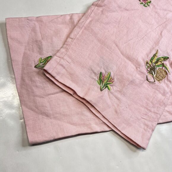 Rosanna Linen Wide Leg Crop Pant 14 (32"Waist) Pink Embroidered Monkeys Tropical - Picture 11 of 12
